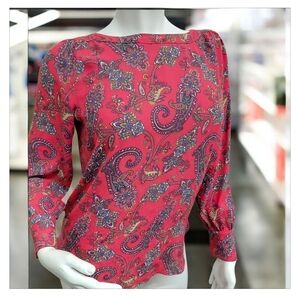 LOFT Red Paisley Print Blouse